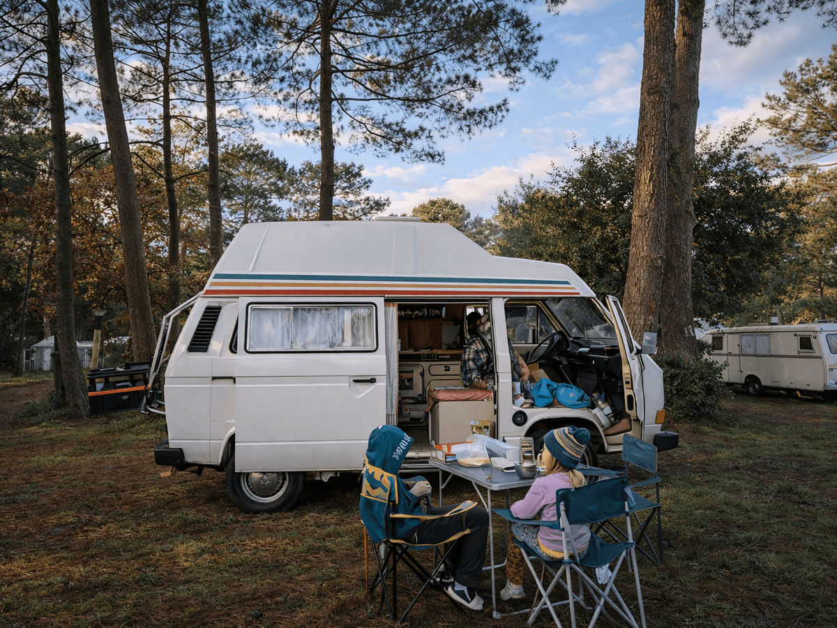 Van aménagé garé face à un lac — témoignage et valeurs Label Vanlife